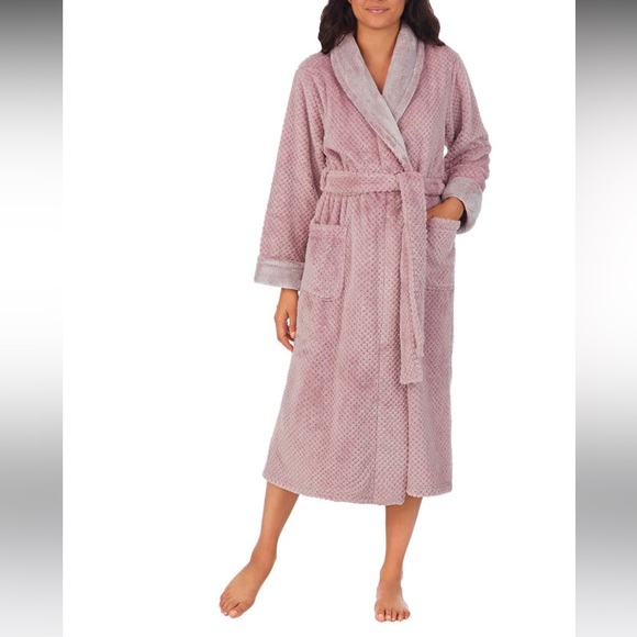 NWOT Carole Hochman women's textured pink plush wrap long robe, Size S - Picture 1 of 16